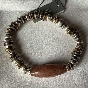 Chico's Gold and Silver Bracelet with Brown stone